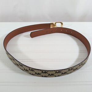 Michael Kors Reversible MK Monogram Belt Brown Gold Buckle 44" NWOT